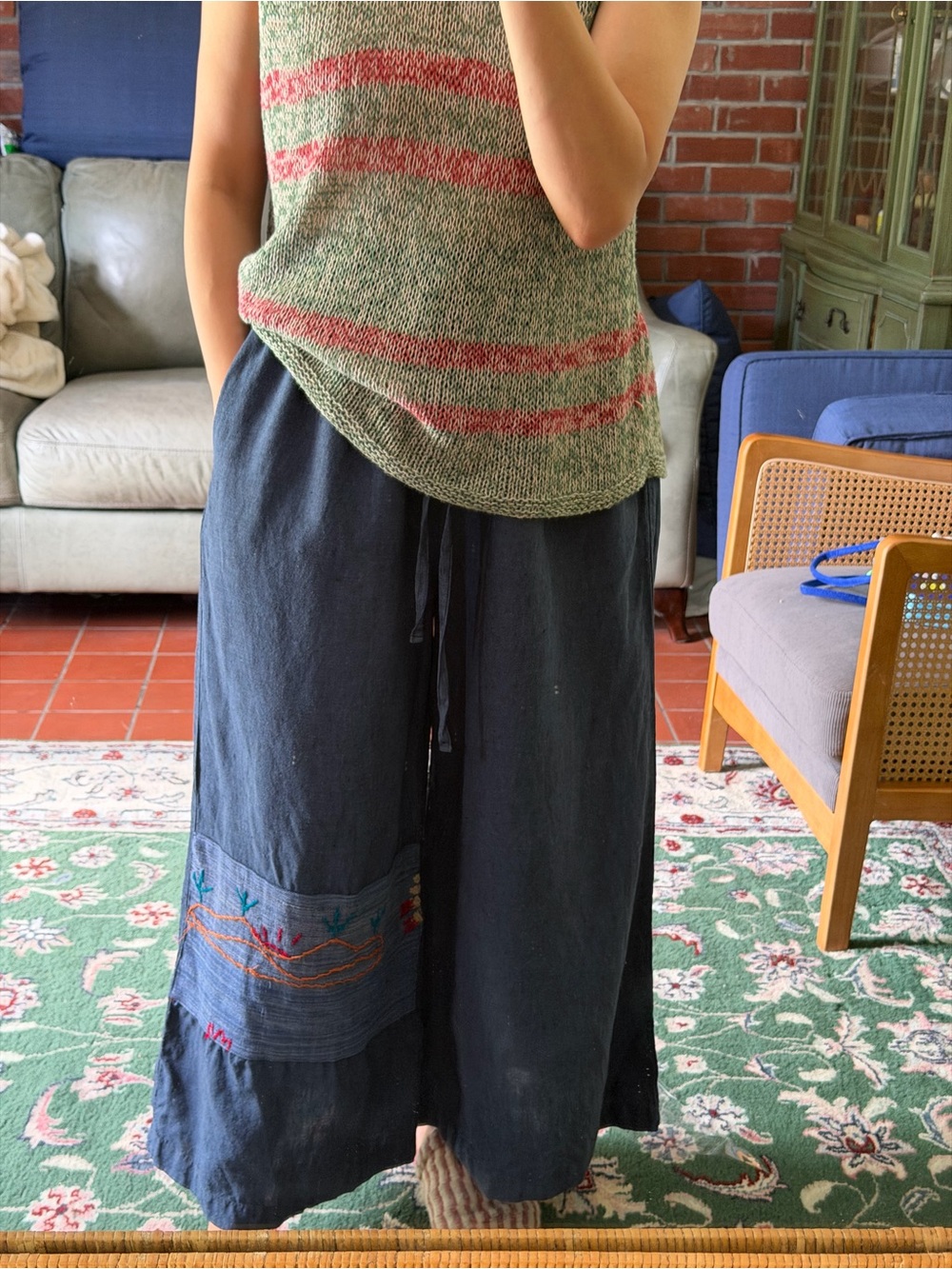 Plant dyed Casual Elastic-Waist 100% Linen Pants